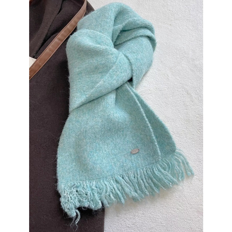 Fringe Hem Knitted Scarf Lake Blue / ONESIZE Apparel and Accessories