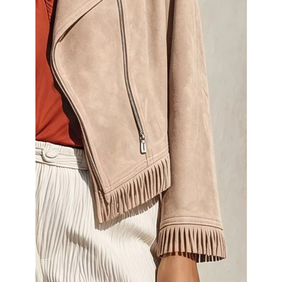Fringe Hem Zip Up Jacket Apparel and Accessories
