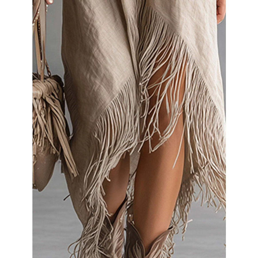Fringe Hem Zip-Up Shirt Dress Apparel and Accessories