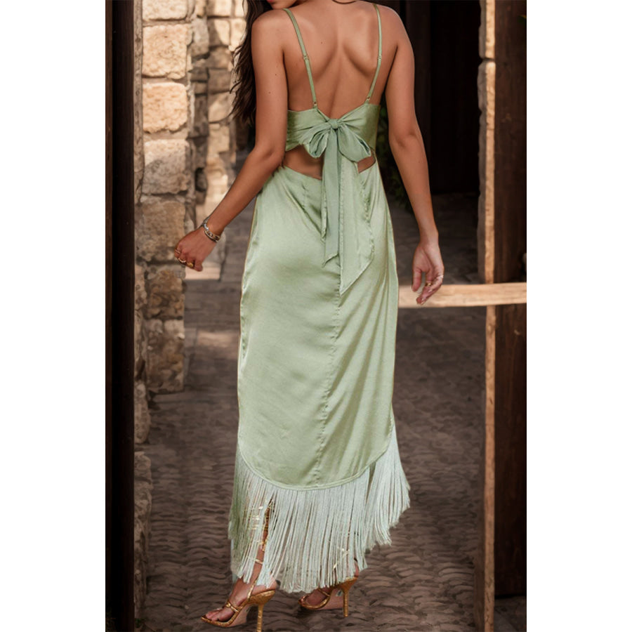 Fringe High - Low Square Neck Cami Dress Light Green / S Apparel and Accessories