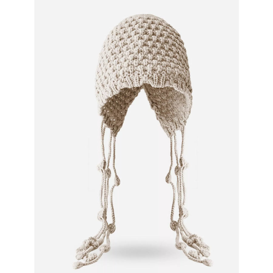 Fringe Knitted Beanie Hat Cream / One Size Apparel and Accessories