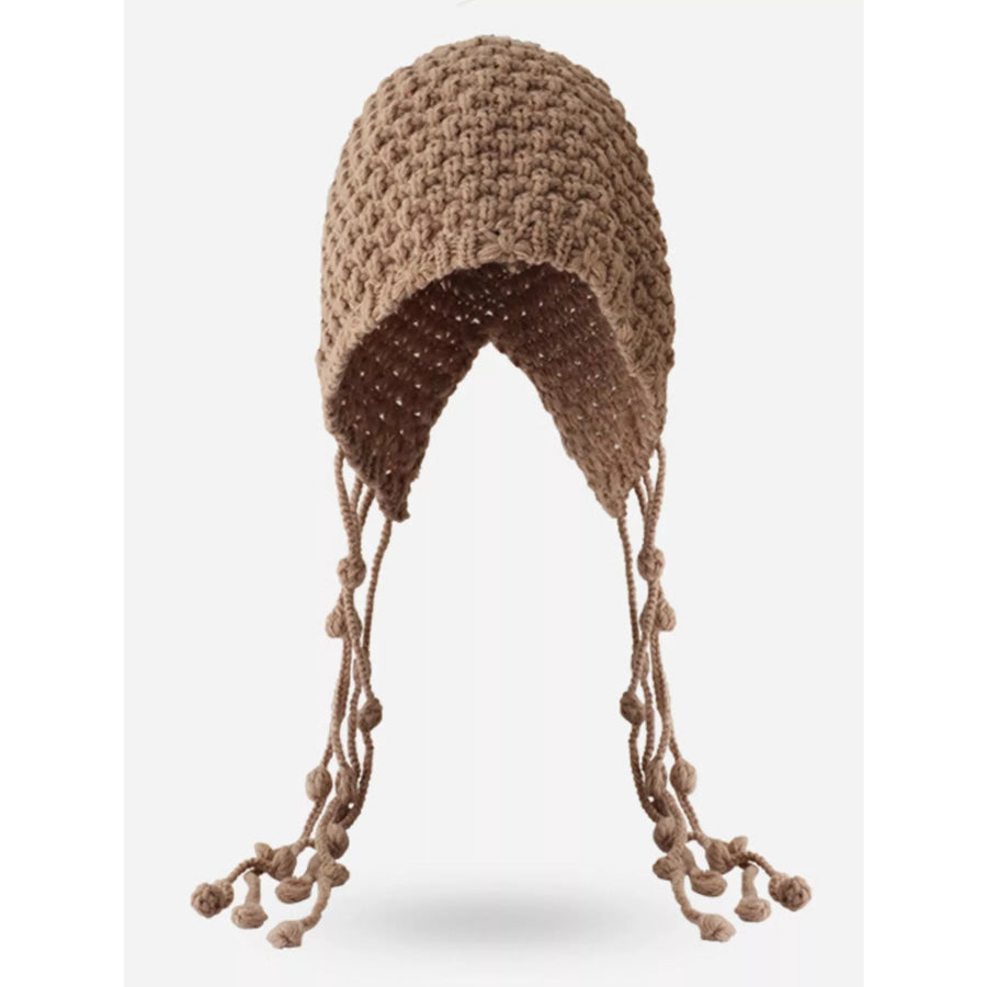 Fringe Knitted Beanie Hat Khaki / One Size Apparel and Accessories