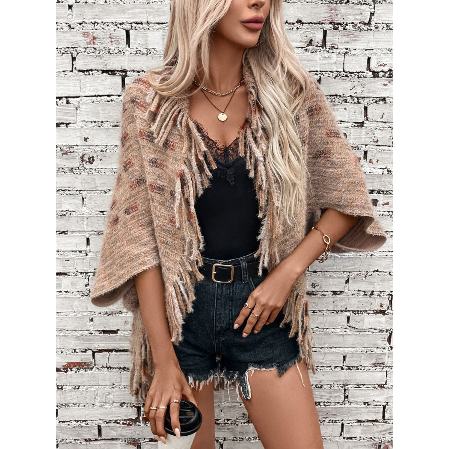 Fringe Open Front Half Sleeve Poncho Apparel and Accessories