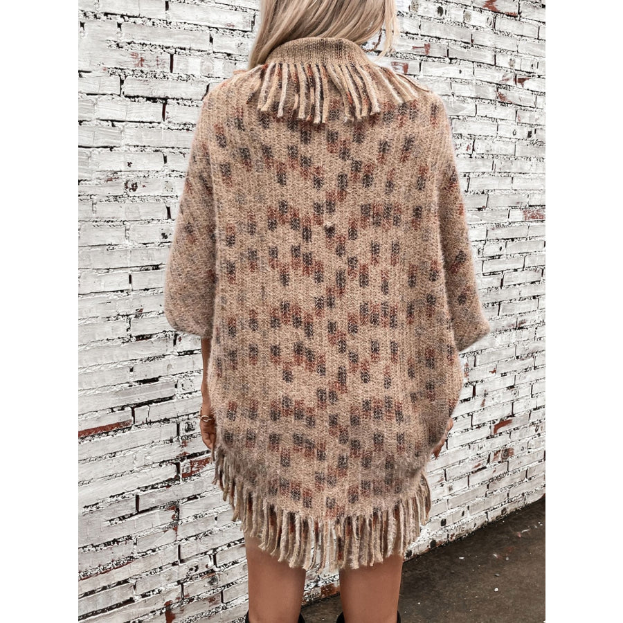 Fringe Open Front Half Sleeve Poncho Apparel and Accessories