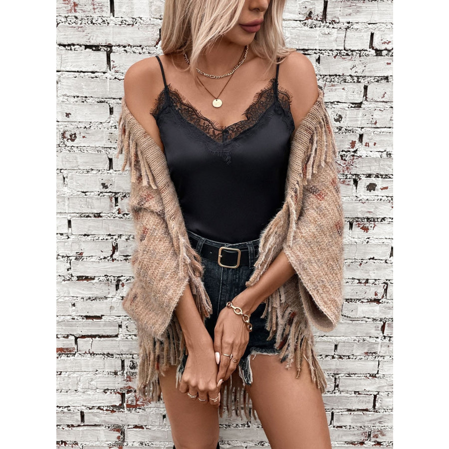 Fringe Open Front Half Sleeve Poncho Apparel and Accessories