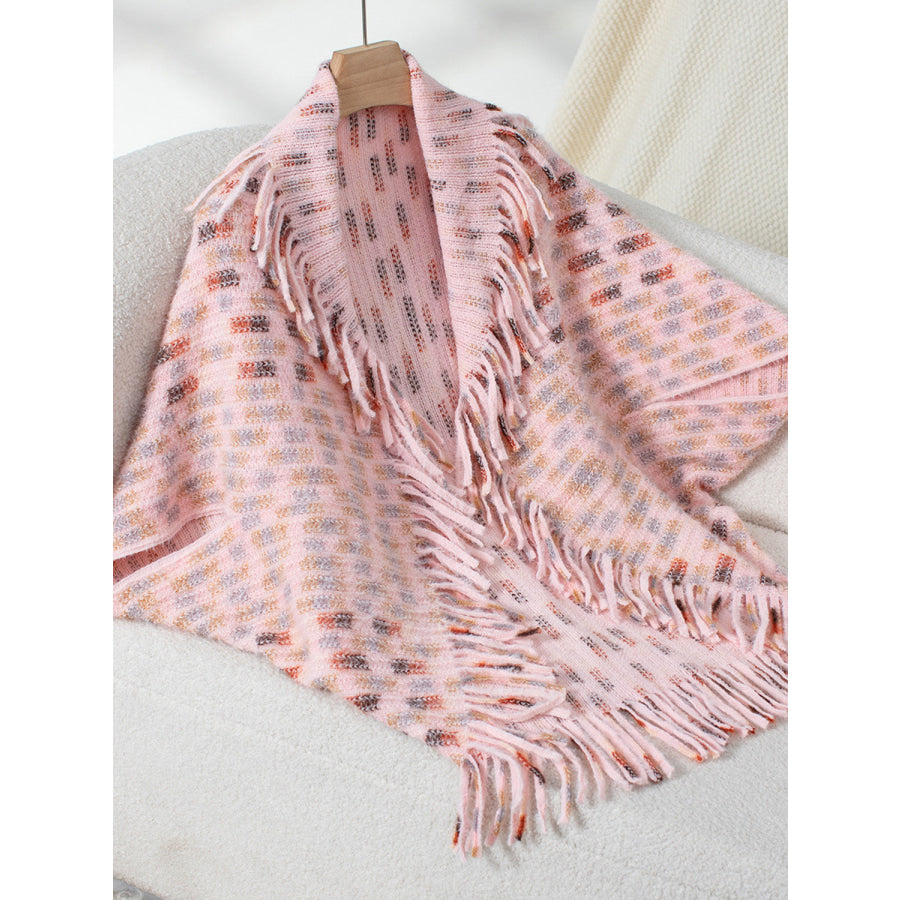 Fringe Open Front Half Sleeve Poncho Blush Pink / One Size Apparel and Accessories