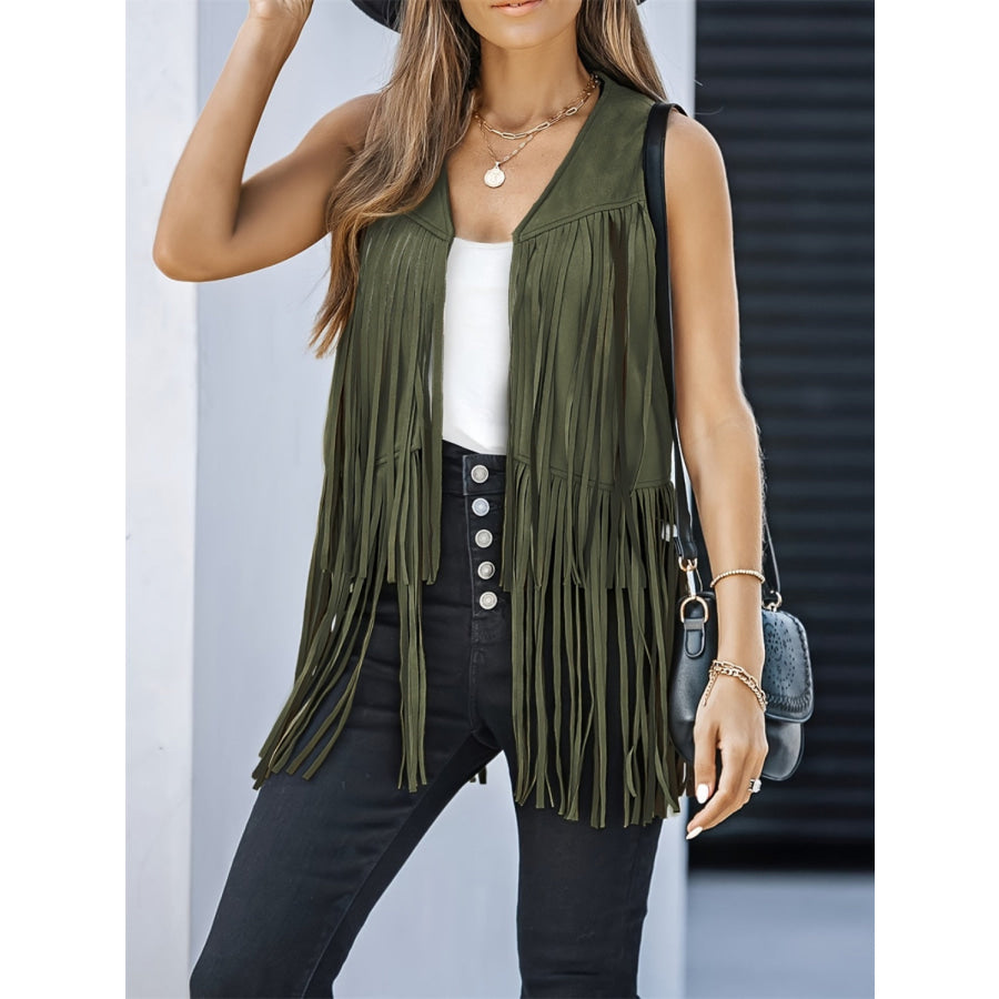 Fringe Open Front Vest Coat Apparel and Accessories