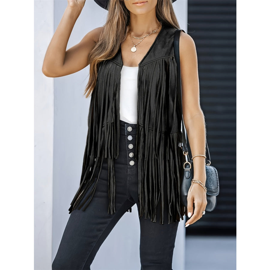 Fringe Open Front Vest Coat Apparel and Accessories