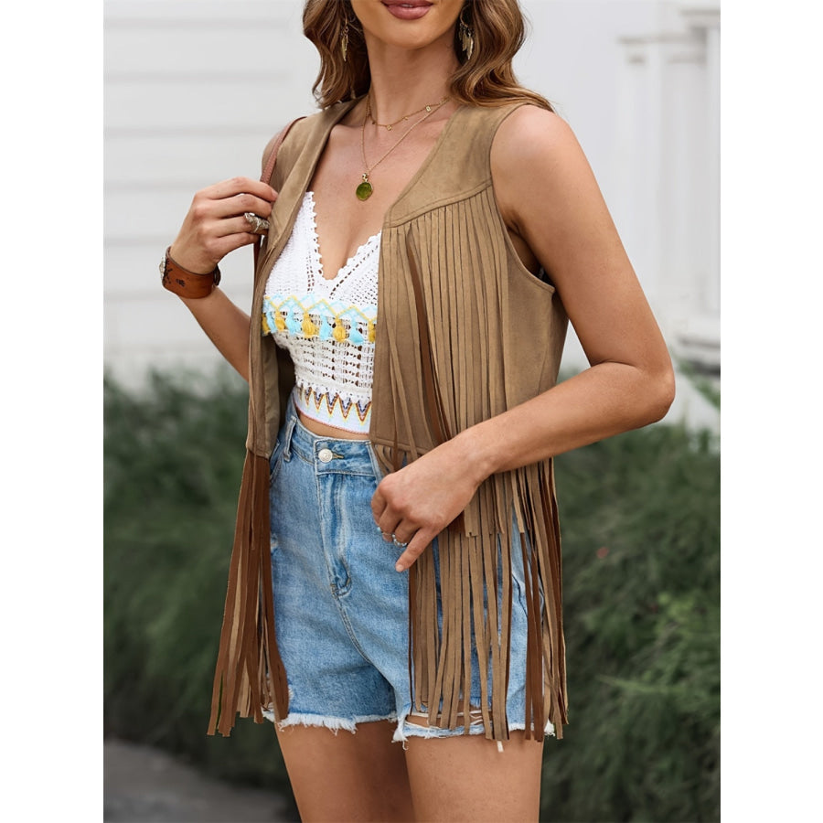 Fringe Open Front Vest Coat Apparel and Accessories