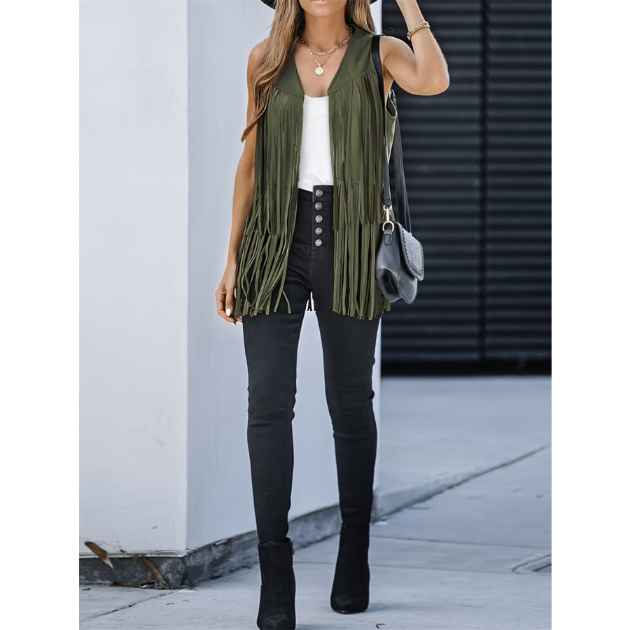 Fringe Open Front Vest Coat Apparel and Accessories