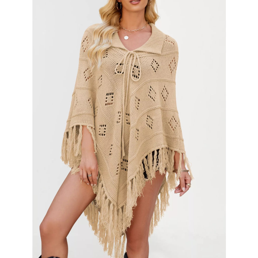 Fringe Openwork Knit Cover Up Apparel and Accessories
