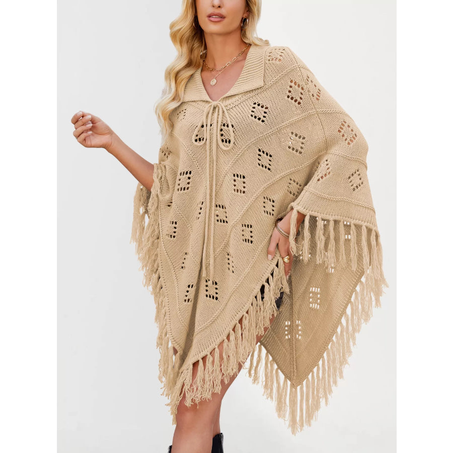 Fringe Openwork Knit Cover Up Yellow Maroon / S Apparel and Accessories