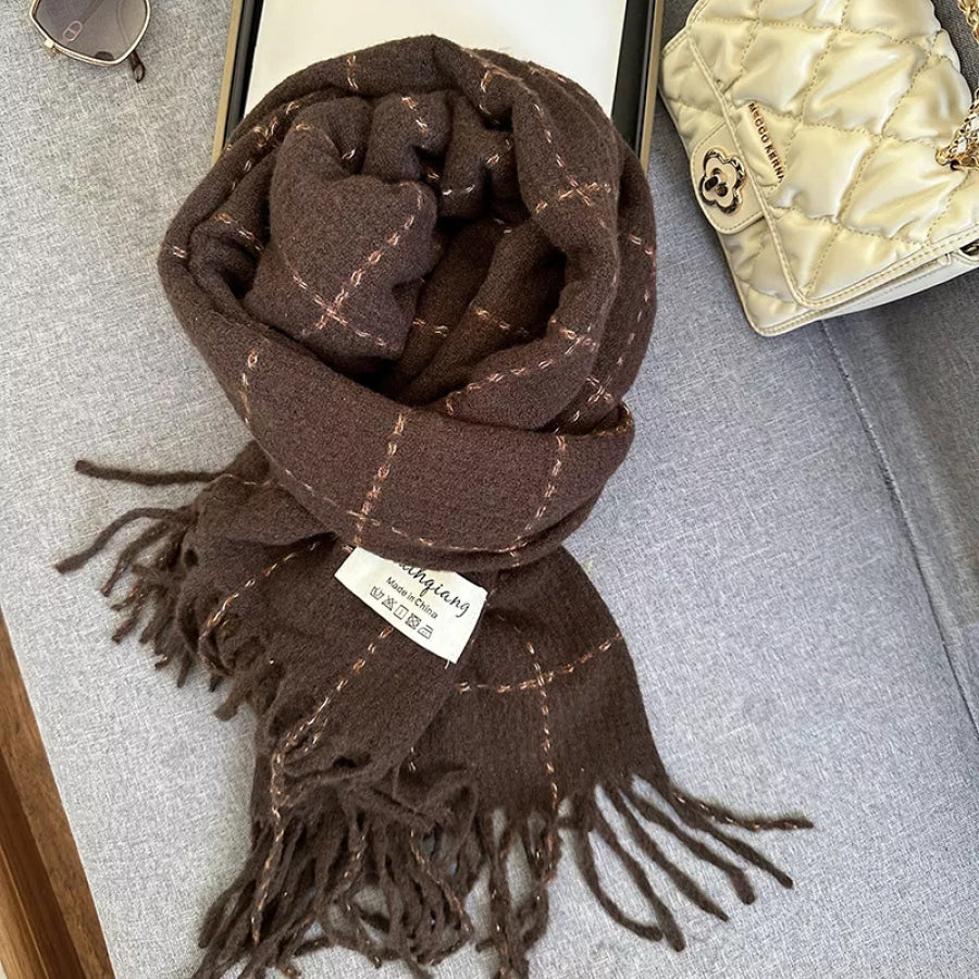 Fringe Plaid Scarf Brown / One Size Apparel and Accessories