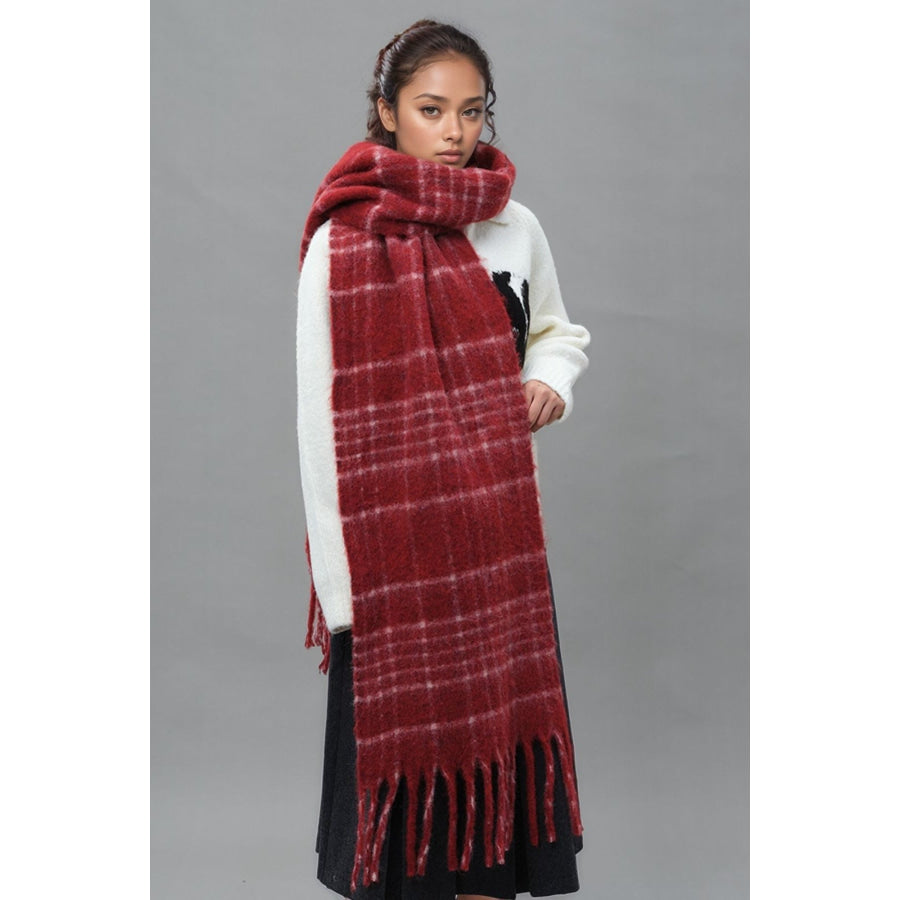 Fringe Plaid Thermal Scarf Apparel and Accessories