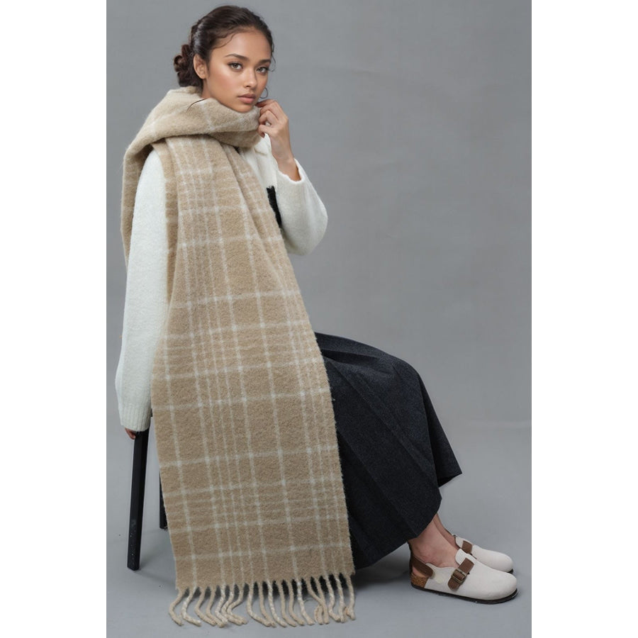 Fringe Plaid Thermal Scarf Apparel and Accessories