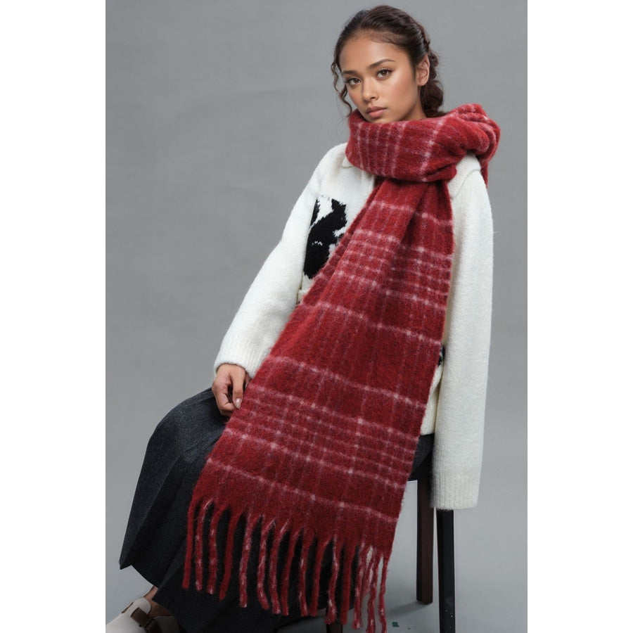 Fringe Plaid Thermal Scarf Apparel and Accessories