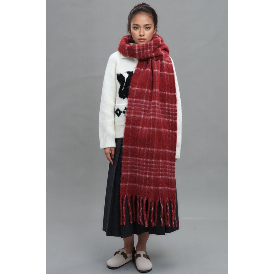 Fringe Plaid Thermal Scarf Apparel and Accessories