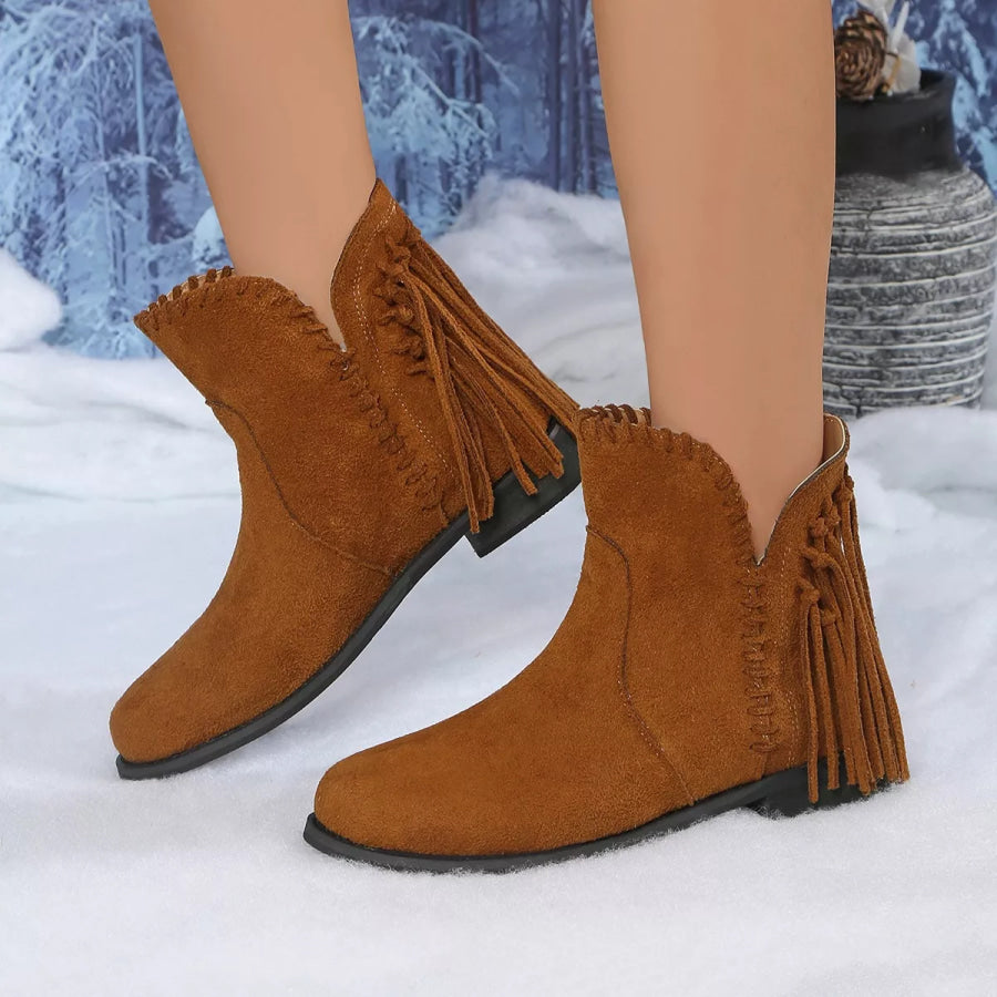 Fringe Point Toe Ankle Boots Apparel and Accessories
