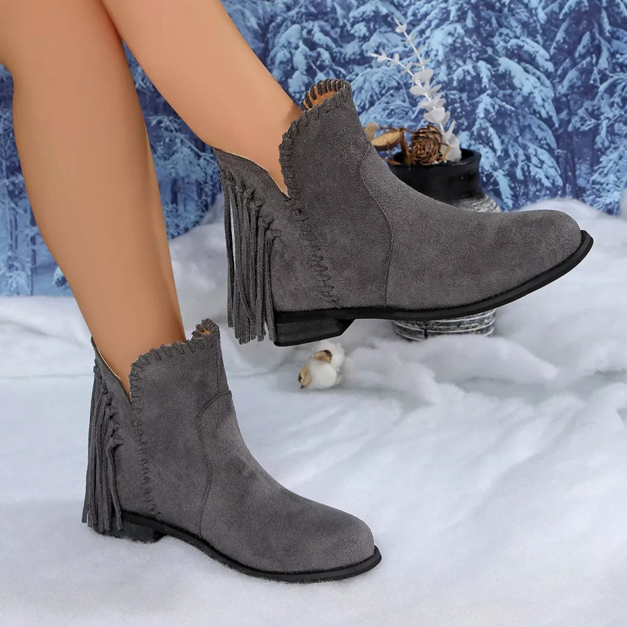 Fringe Point Toe Ankle Boots Apparel and Accessories