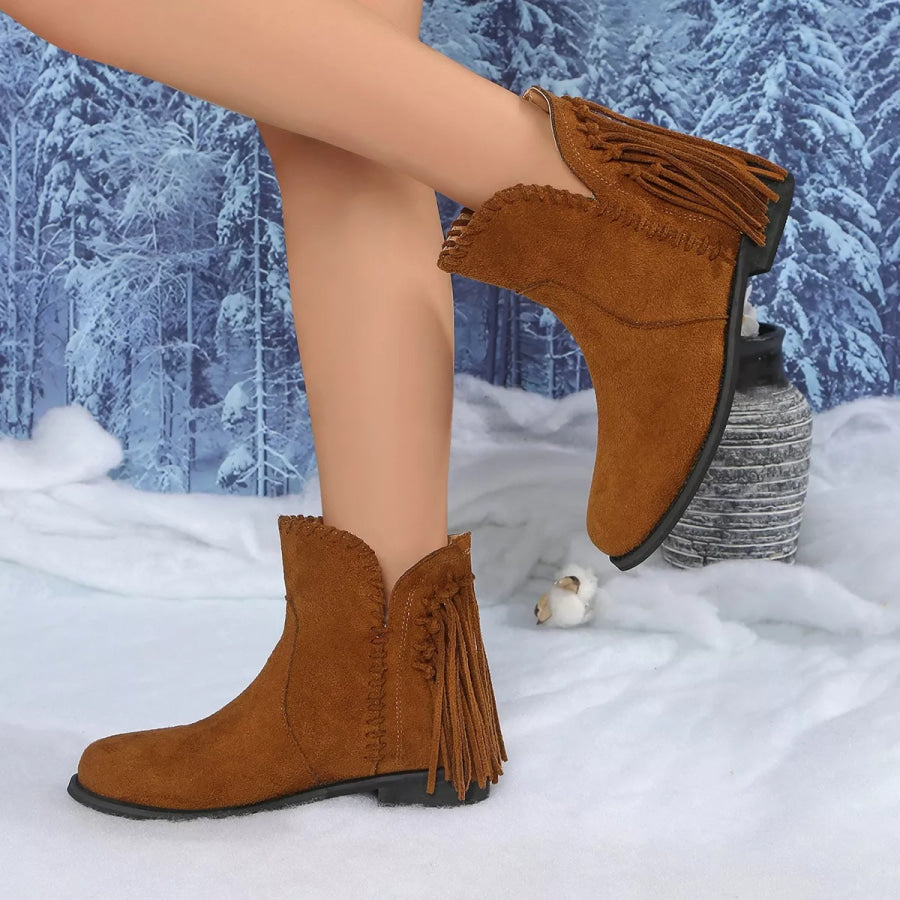 Fringe Point Toe Ankle Boots Apparel and Accessories