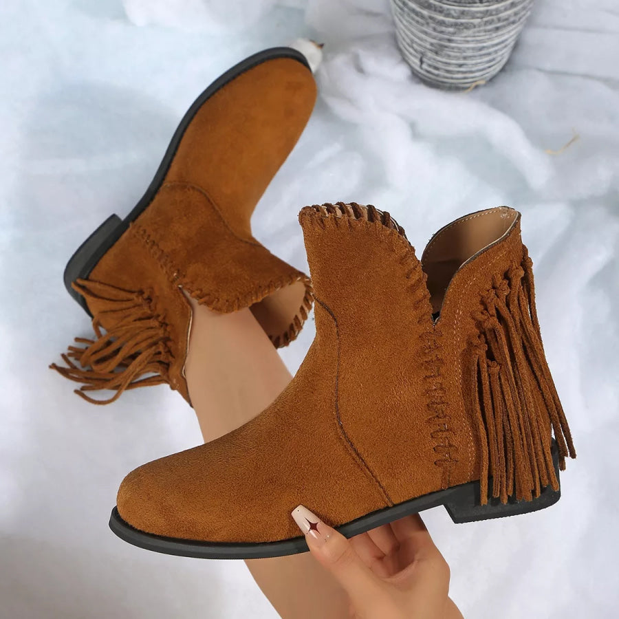 Fringe Point Toe Ankle Boots Apparel and Accessories
