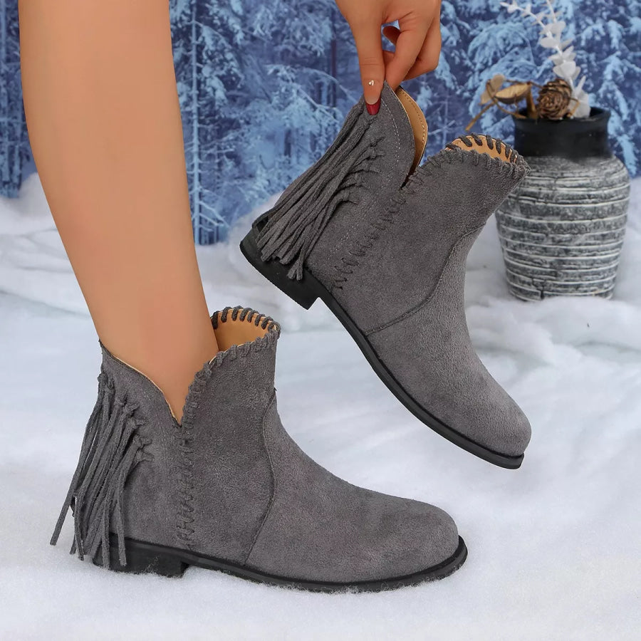 Fringe Point Toe Ankle Boots Apparel and Accessories