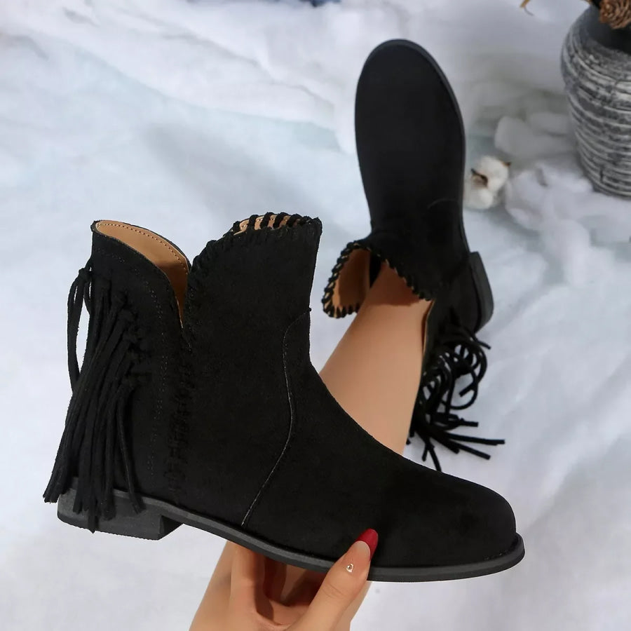 Fringe Point Toe Ankle Boots Apparel and Accessories
