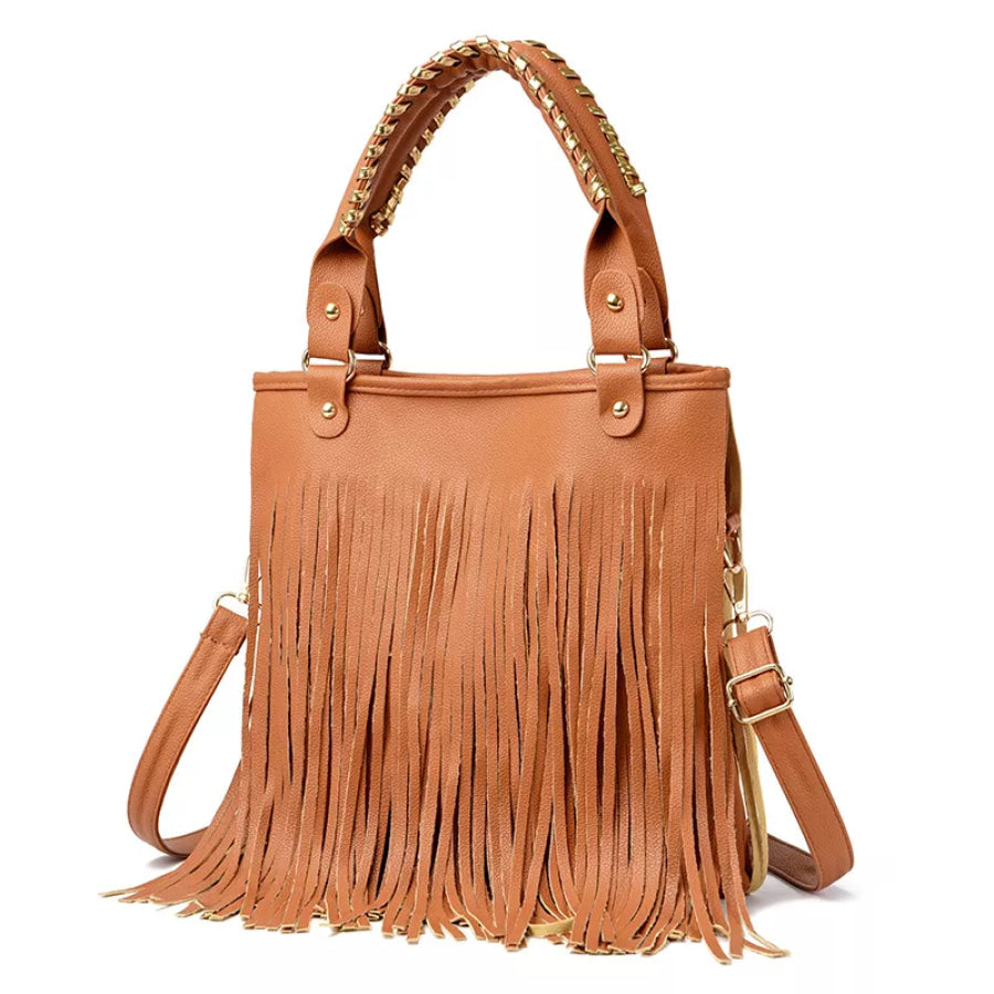 Fringe PU Leather Handbag Yellow / ONESIZE Apparel and Accessories