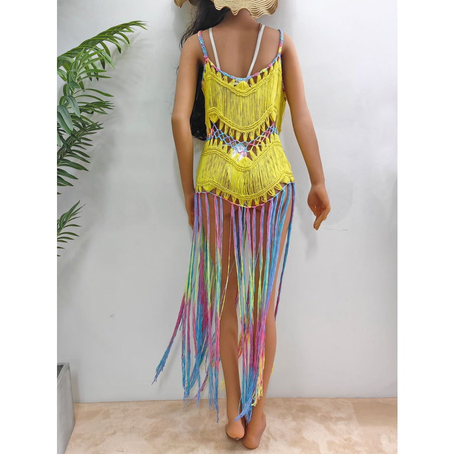 Fringe Scoop Neck Spaghetti Strap Cover - Up Apparel and Accessories