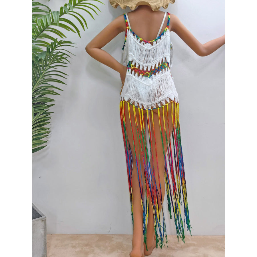 Fringe Scoop Neck Spaghetti Strap Cover - Up Apparel and Accessories