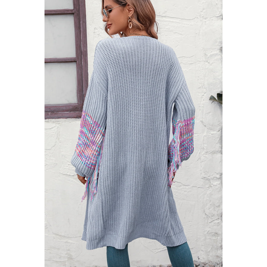 Fringe Sleeve Dropped Shoulder Cardigan Cloudy Blue / S