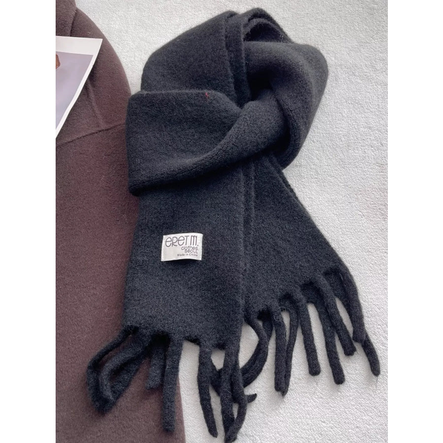 Fringe Solid Color Scarf Black / ONESIZE Apparel and Accessories