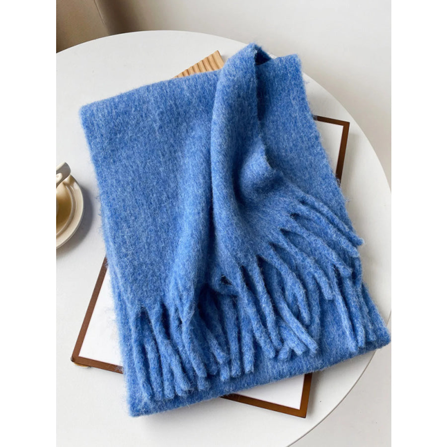 Fringe Solid Color Scarf Blue / One Size Apparel and Accessories