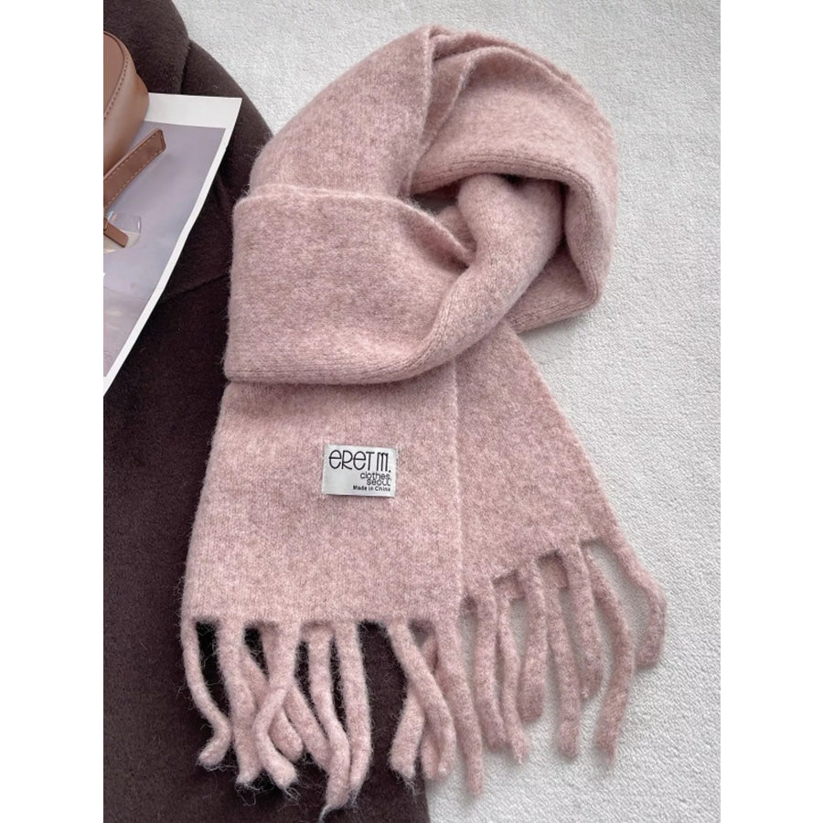 Fringe Solid Color Scarf Cherry Blossom Powder / ONESIZE Apparel and Accessories