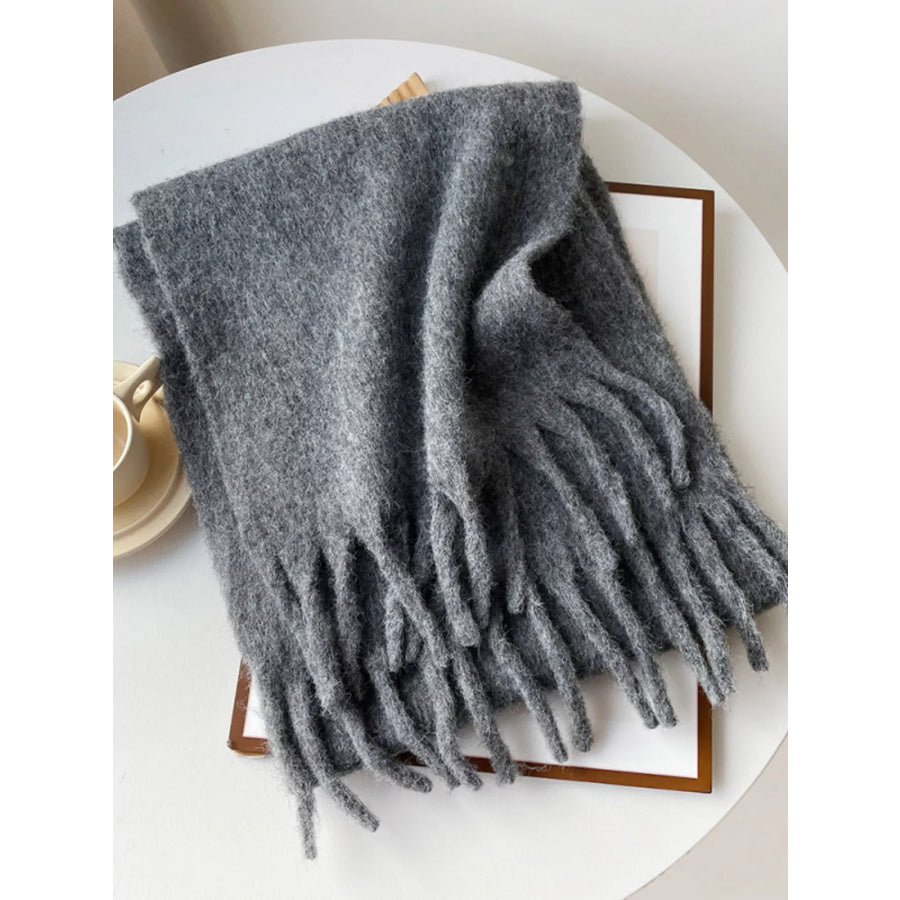 Fringe Solid Color Scarf Dark Gray / One Size Apparel and Accessories