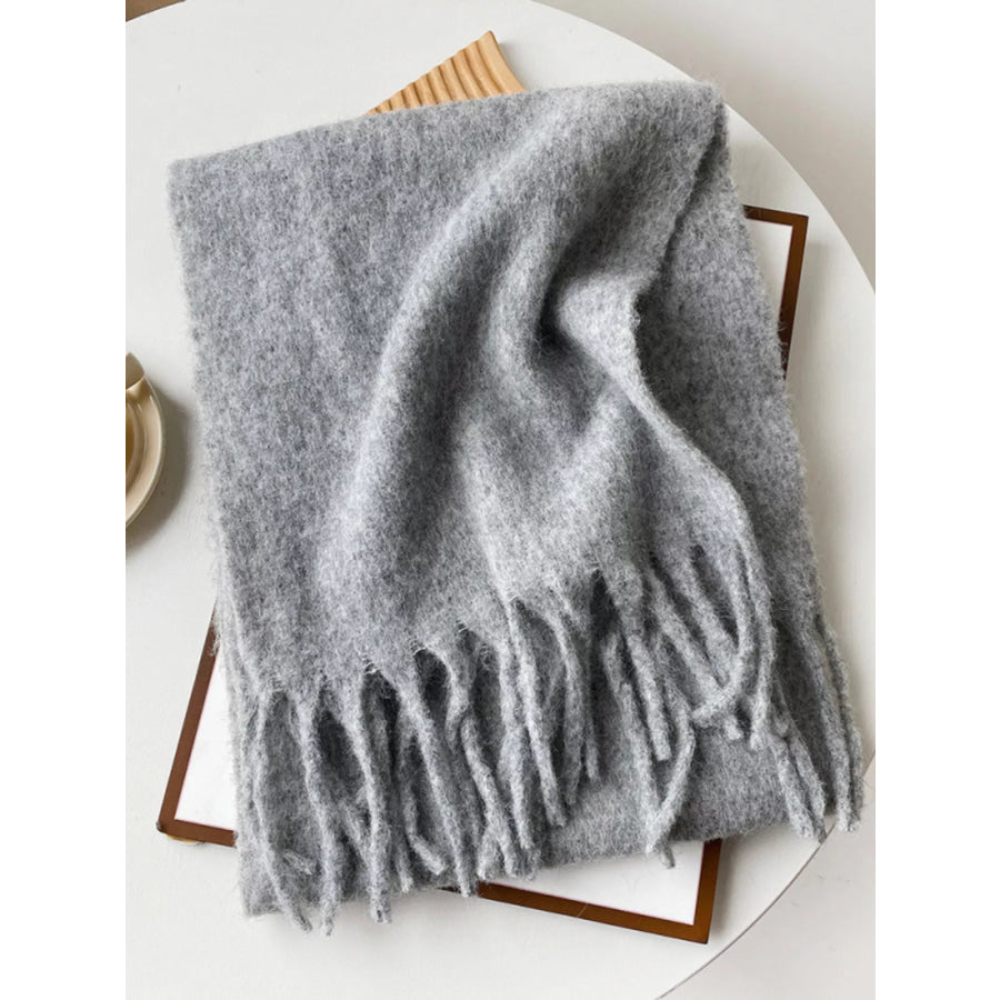 Fringe Solid Color Scarf Gray / One Size Apparel and Accessories