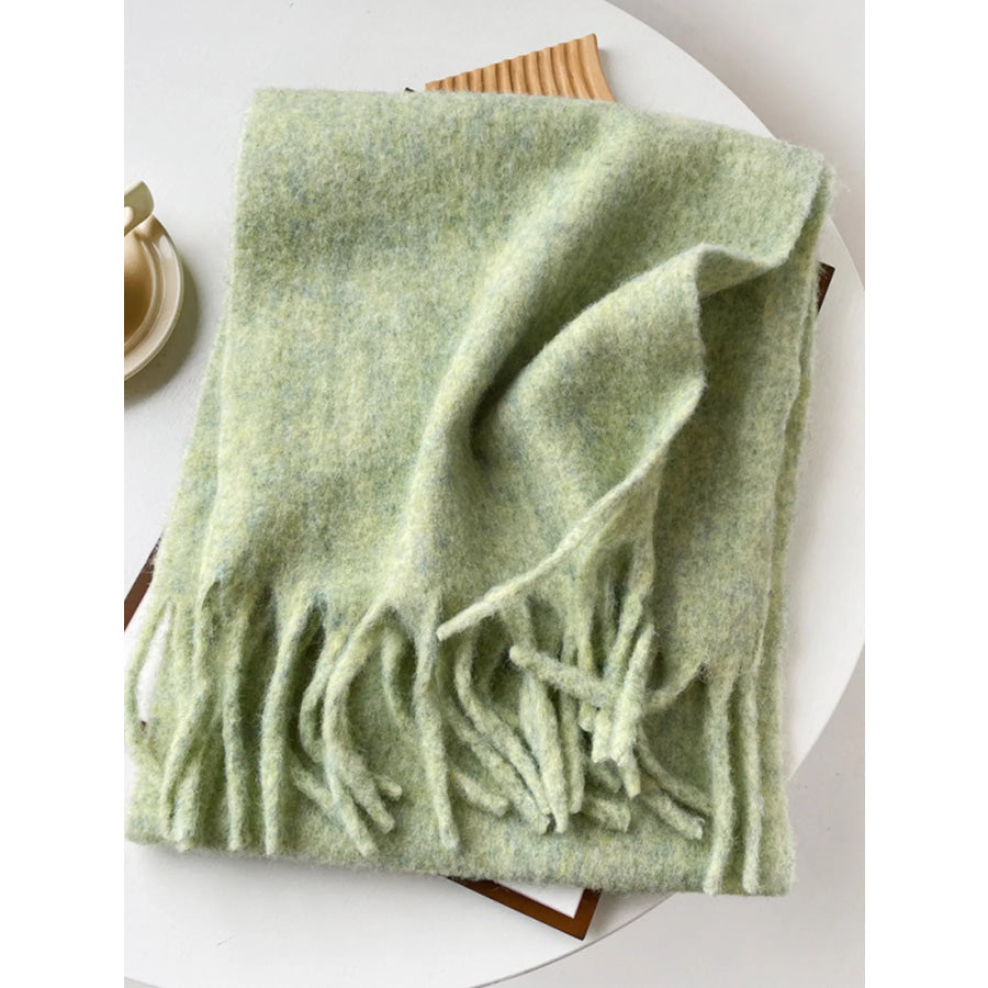 Fringe Solid Color Scarf Gum Leaf / One Size Apparel and Accessories