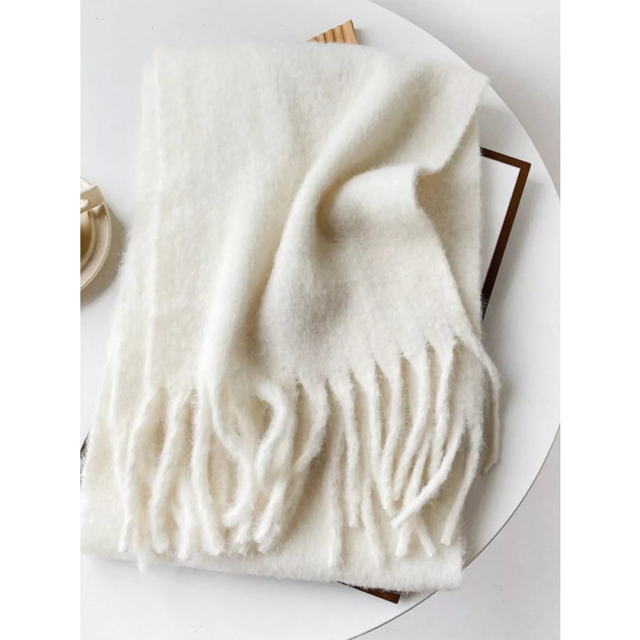 Fringe Solid Color Scarf Ivory / One Size Apparel and Accessories