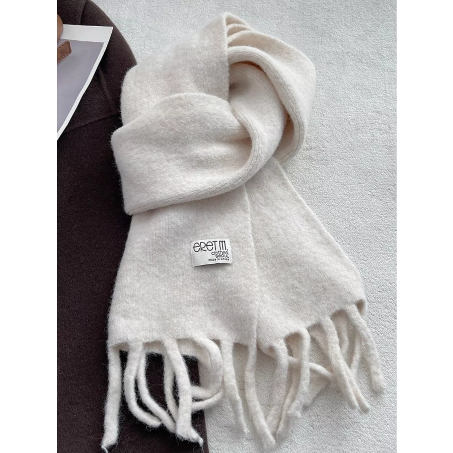 Fringe Solid Color Scarf Ivory White / ONESIZE Apparel and Accessories