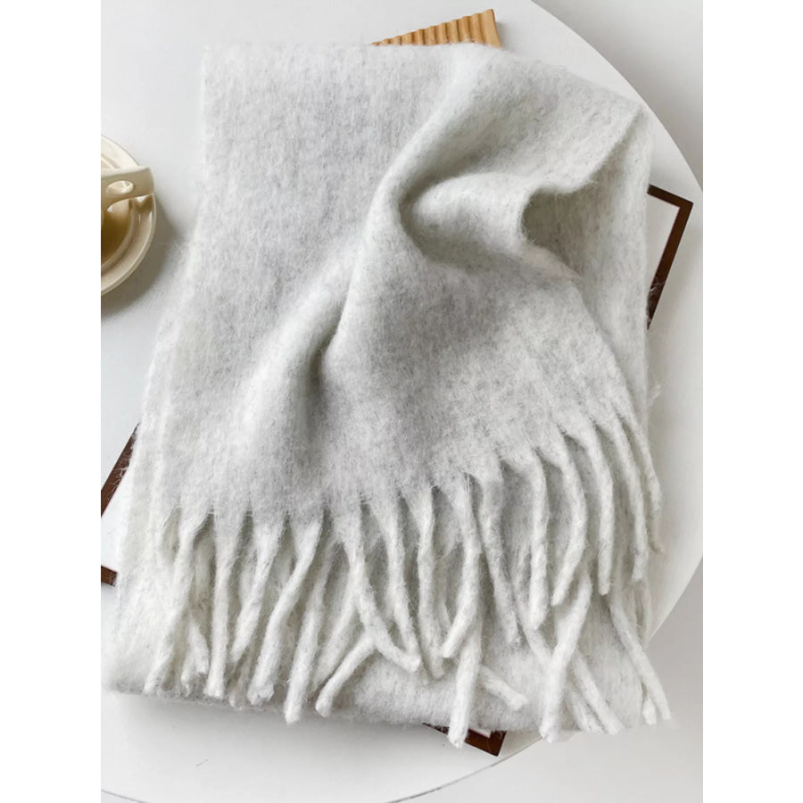 Fringe Solid Color Scarf Light Gray / One Size Apparel and Accessories