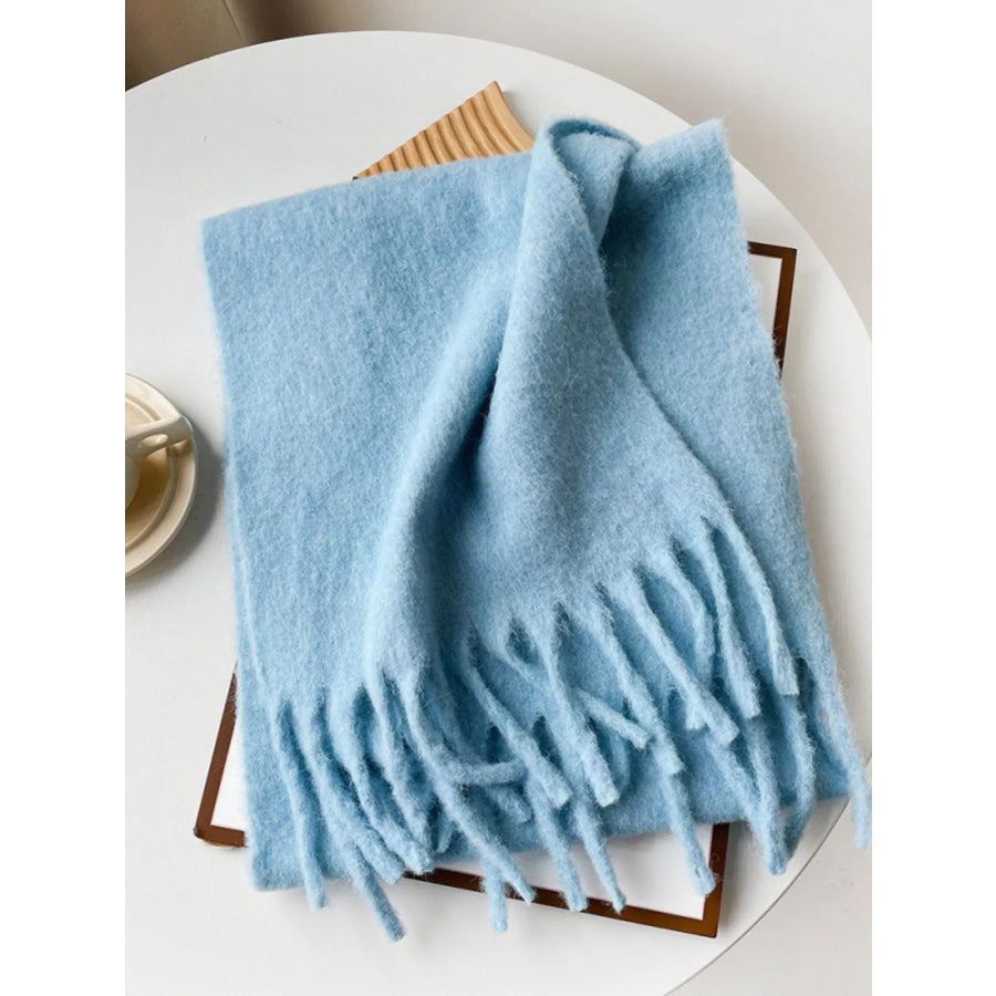 Fringe Solid Color Scarf Pastel Blue / One Size Apparel and Accessories