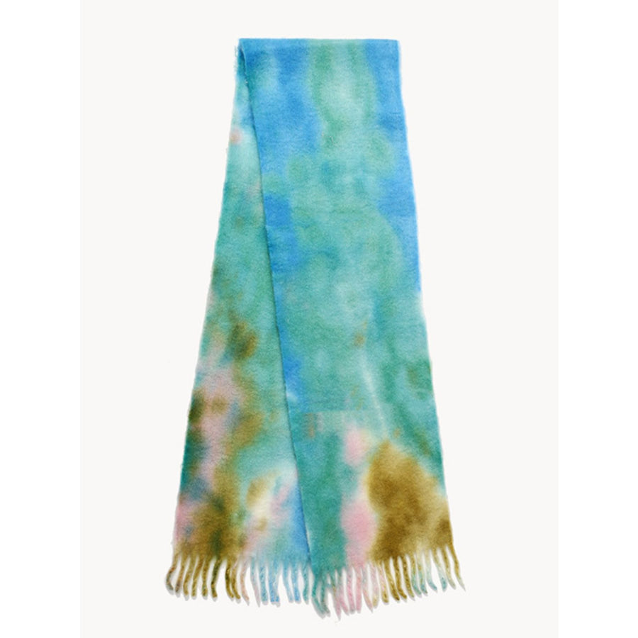 Fringe Tie-Dye Polyester Scarf Pastel Blue / One Size Apparel and Accessories