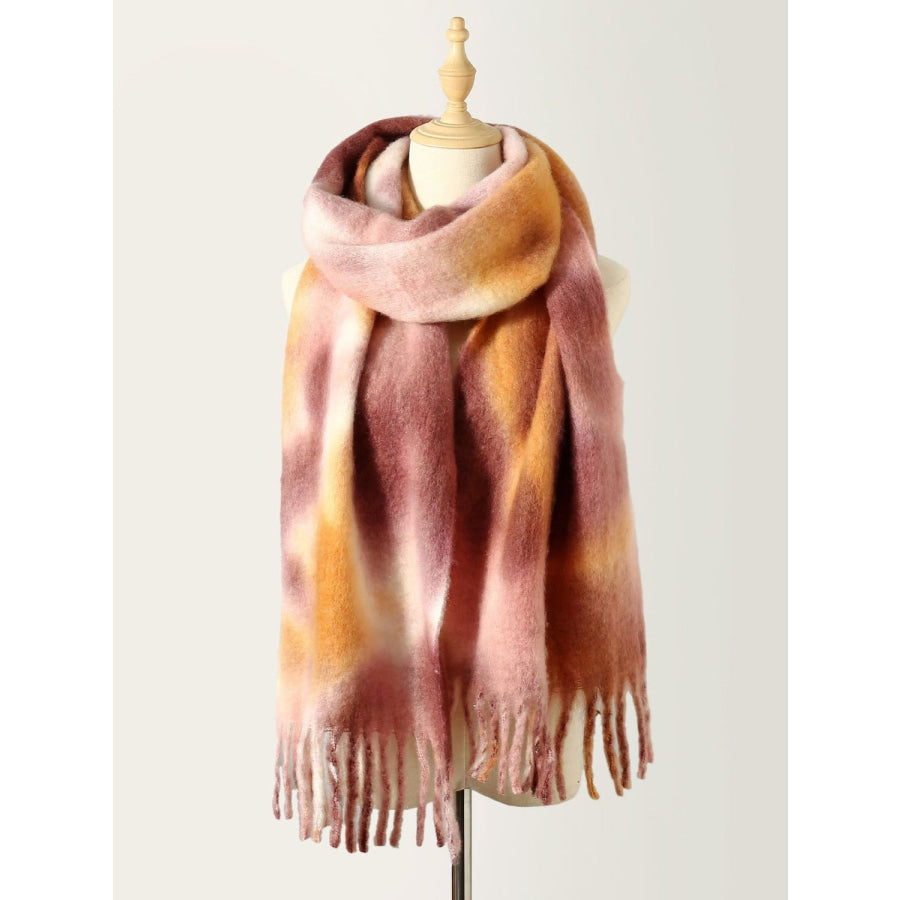 Fringe Tie-Dye Polyester Scarf Blush Pink / One Size Apparel and Accessories