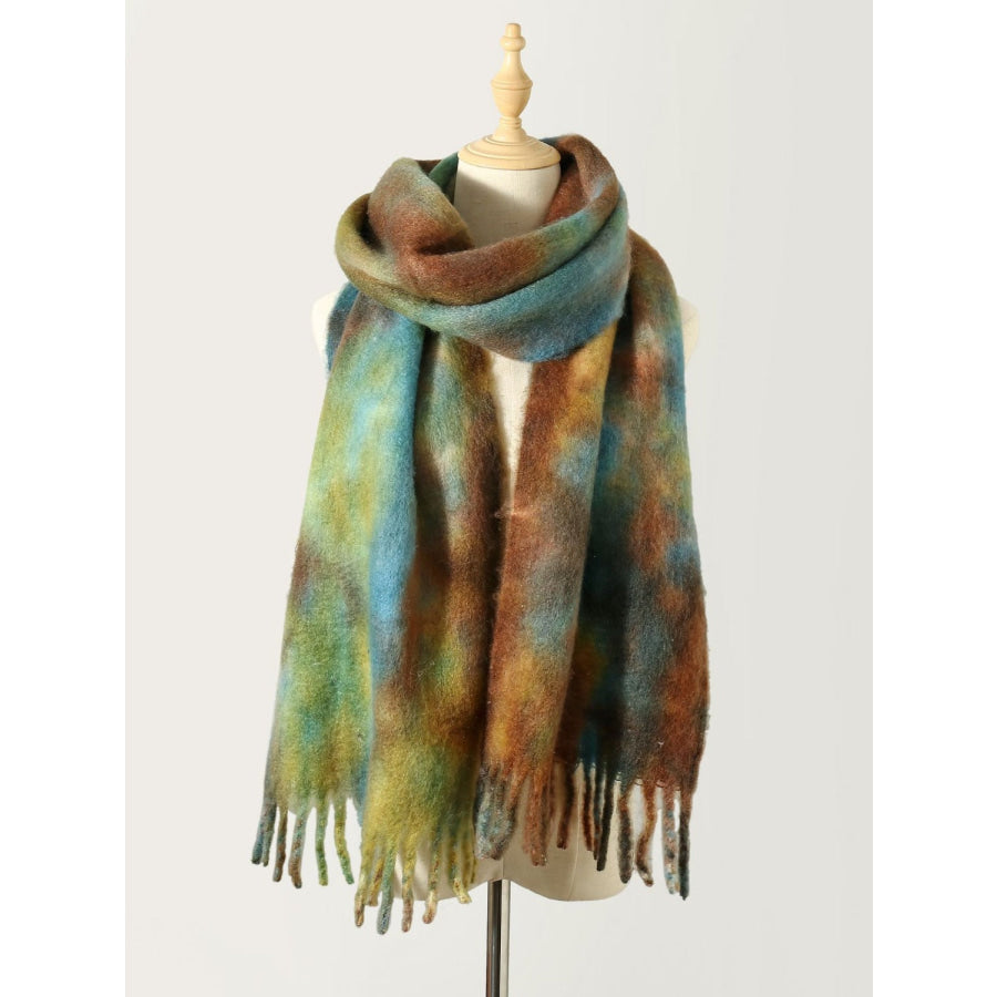 Fringe Tie-Dye Polyester Scarf Brown / One Size Apparel and Accessories