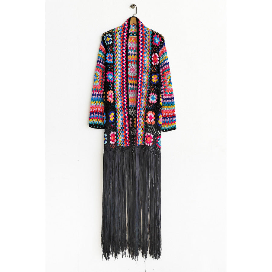 Fringe Tied Long Sleeve Cardigan Apparel and Accessories