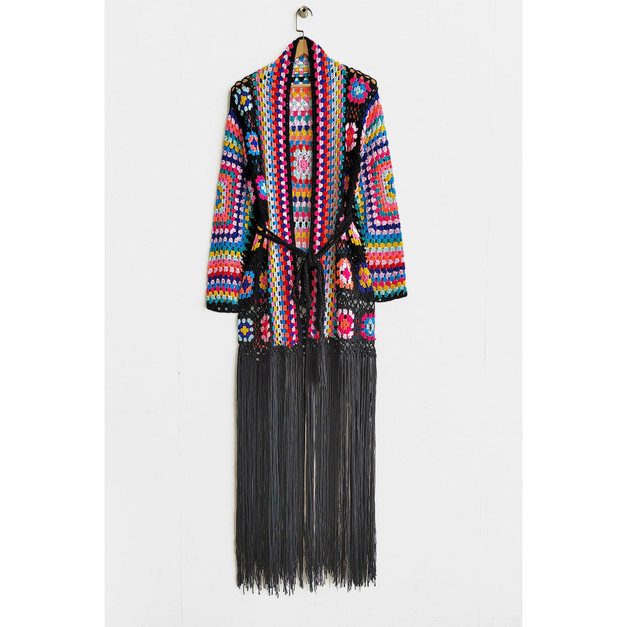 Fringe Tied Long Sleeve Cardigan Apparel and Accessories