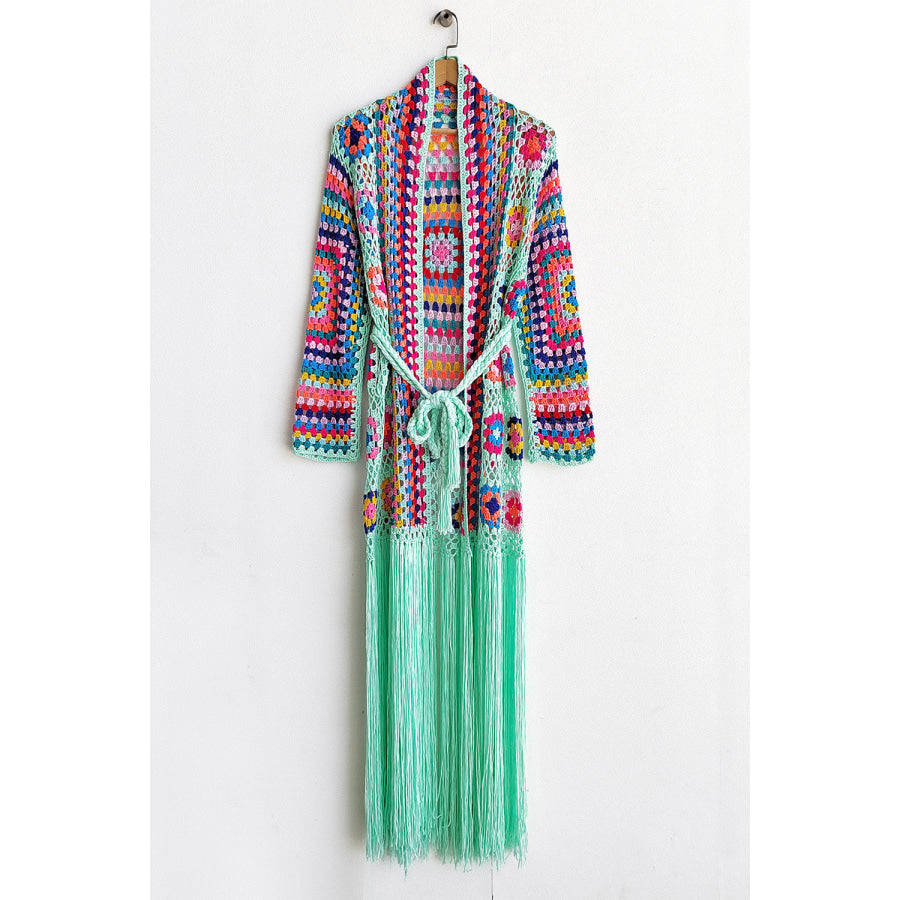 Fringe Tied Long Sleeve Cardigan Apparel and Accessories