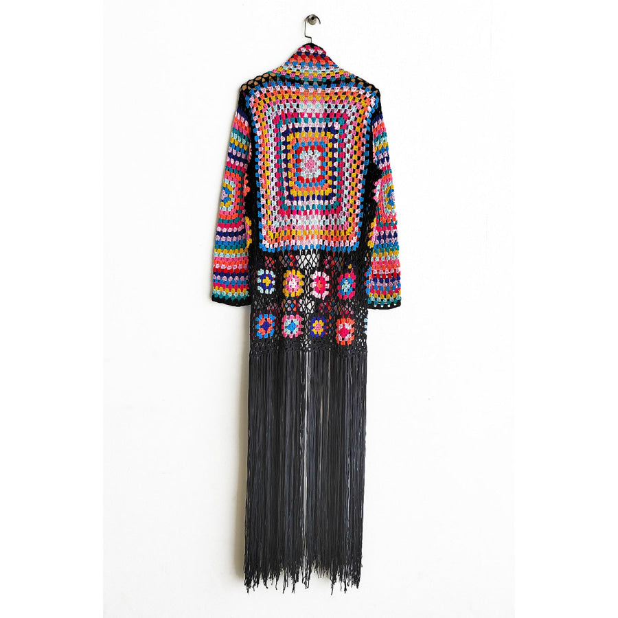 Fringe Tied Long Sleeve Cardigan Apparel and Accessories