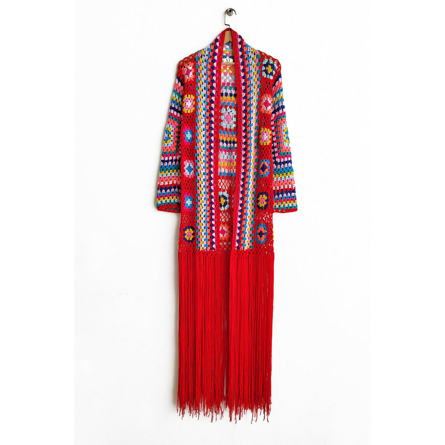 Fringe Tied Long Sleeve Cardigan Apparel and Accessories