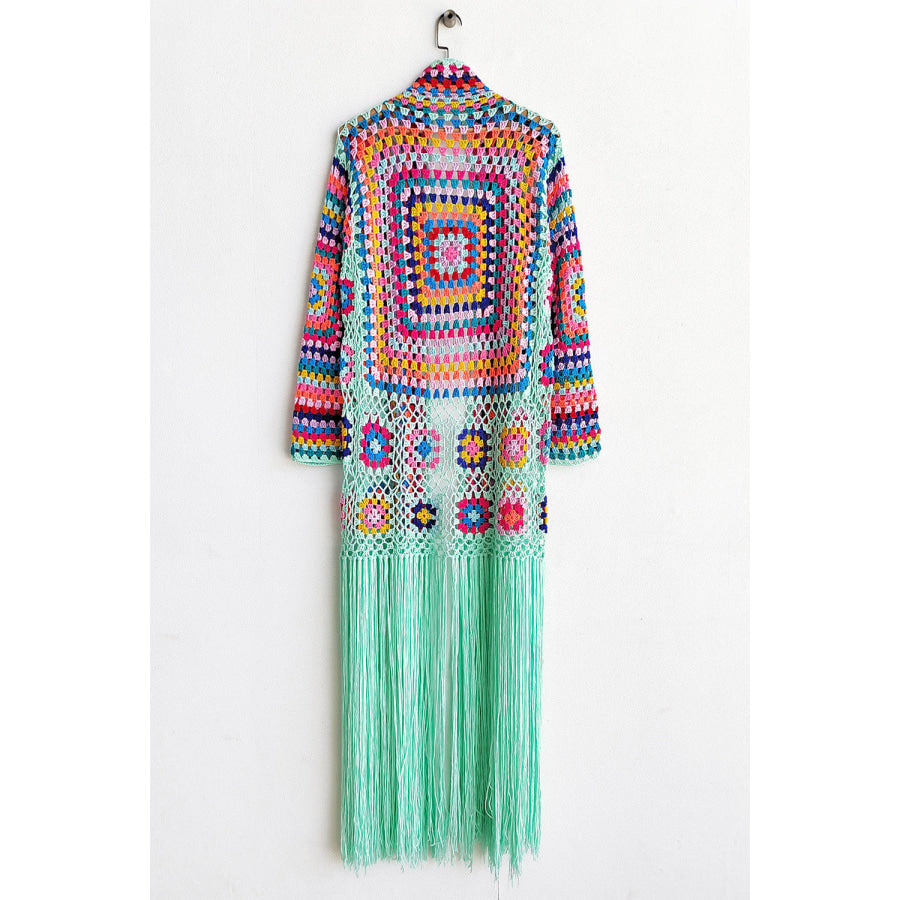 Fringe Tied Long Sleeve Cardigan Apparel and Accessories